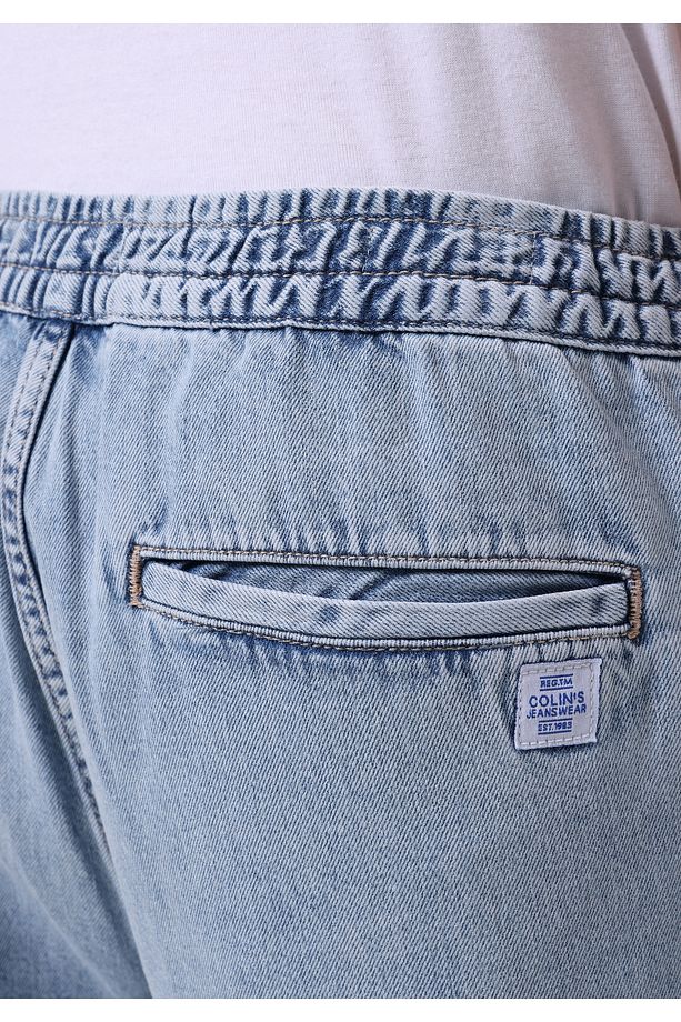 Regular Fit Orta Bel Düz Erkek İndigo Jean Şort - 5