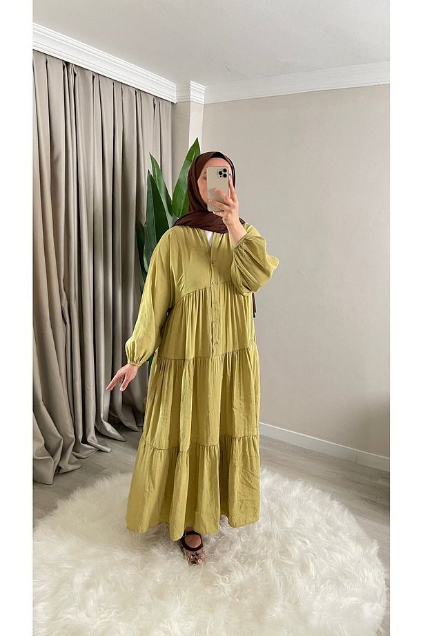 Yasemin Çiçekli - Modal Kumaş - Desenli Uzun Yazlık Elbise - 3
