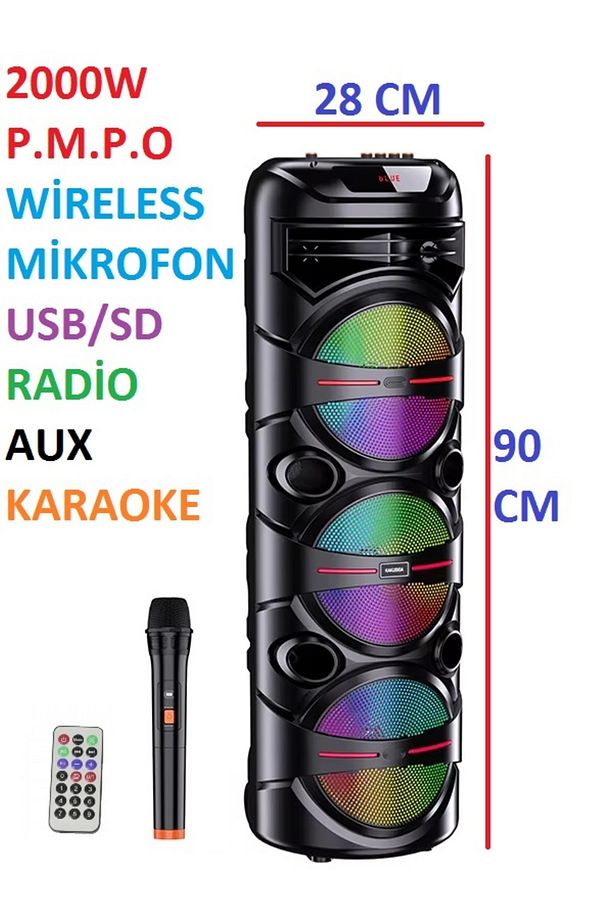 3X8 İNÇ BÜYÜK BOY TEKERLEKLİ BLUETOOTH SPEAKER ŞARJLI KABLOSUZ MİKROFONLU HOPARLÖR - 1