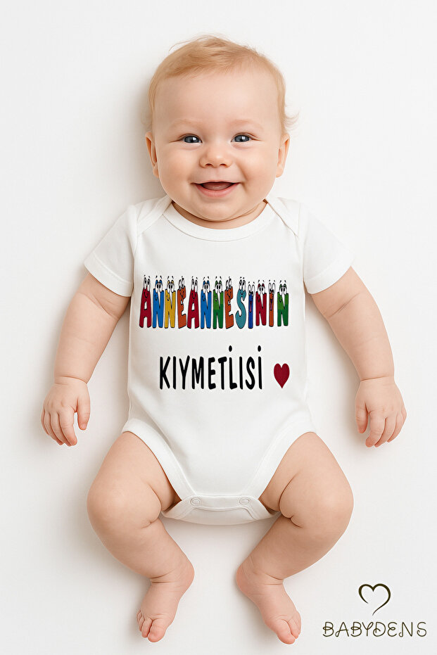 Grandma's Precious Written Snap Fastener Baby Bodysuit | Short Sleeve 100% Cotton Bodysuit | 0-3Months-24Months