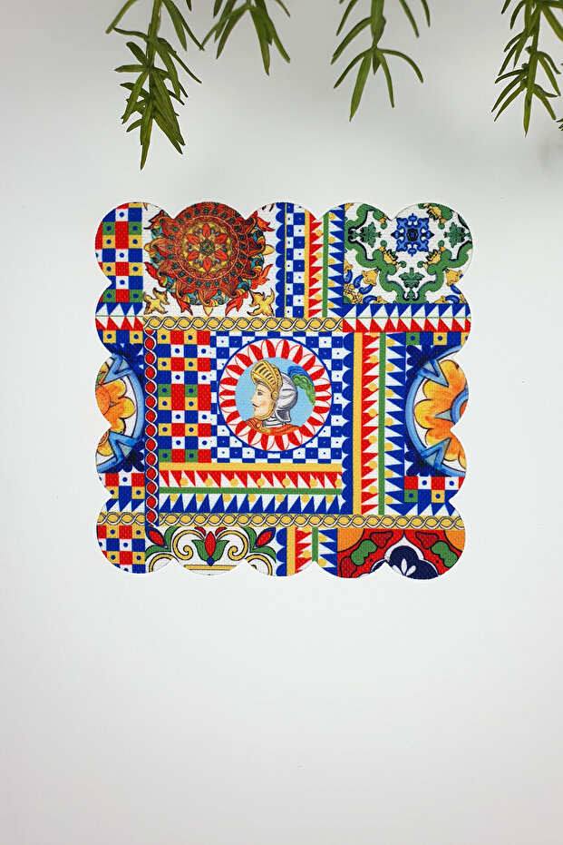 Sicily Italian Tile Style Designed Laser Cut Fabric Cocktail Napkin 1 Piece