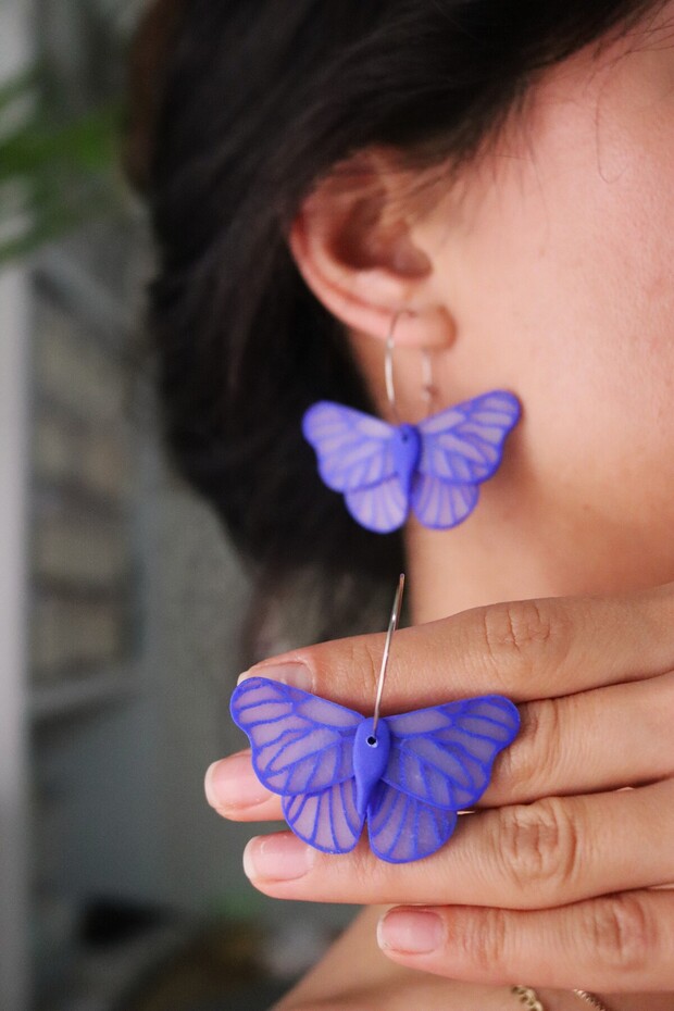 Polymer Clay Blue Butterfly Earrings, Summer Accessory Lucky Butterfly
