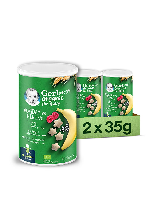 Gerber Organik Pirinçli Buğdaylı Muzlu Bebek Atıştırmalığı 35gr X 2 Adet