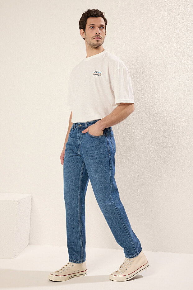 Orta mavi %100 Pamuk Essential Fit Jeans Kot Pantolon TMNAW23JE00104 - 2