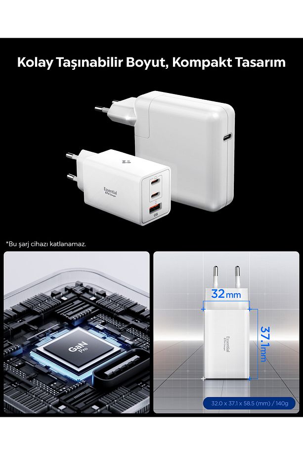 67W USB-C + USB-A 3 Port Hızlı Şarj Aleti Samsung PPS 2.0 GaN Pro Destekli Type-C White - ACH08710 - 4