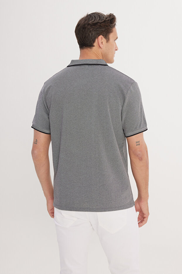 Erkek Çekmeyen Pamuklu Kumaş Regular Fit Rahat Kesim Siyah Kıvrılmaz Polo Yaka Cepli Tişört - 7