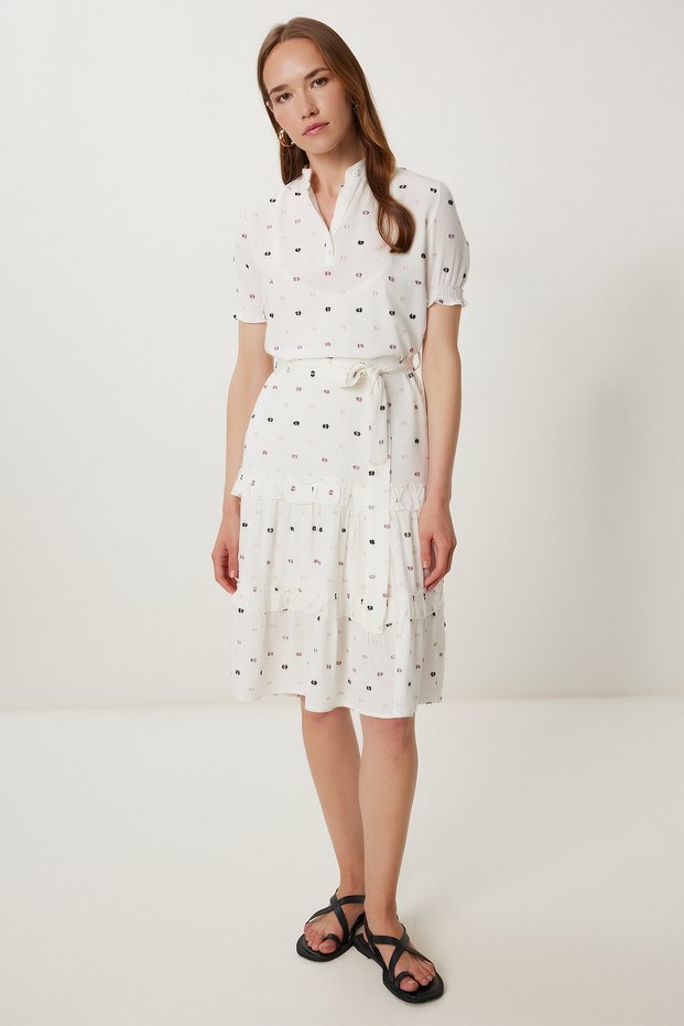 Women's Bone Pink Polka Dot Textured Summer Crinkle Dress Tp00055