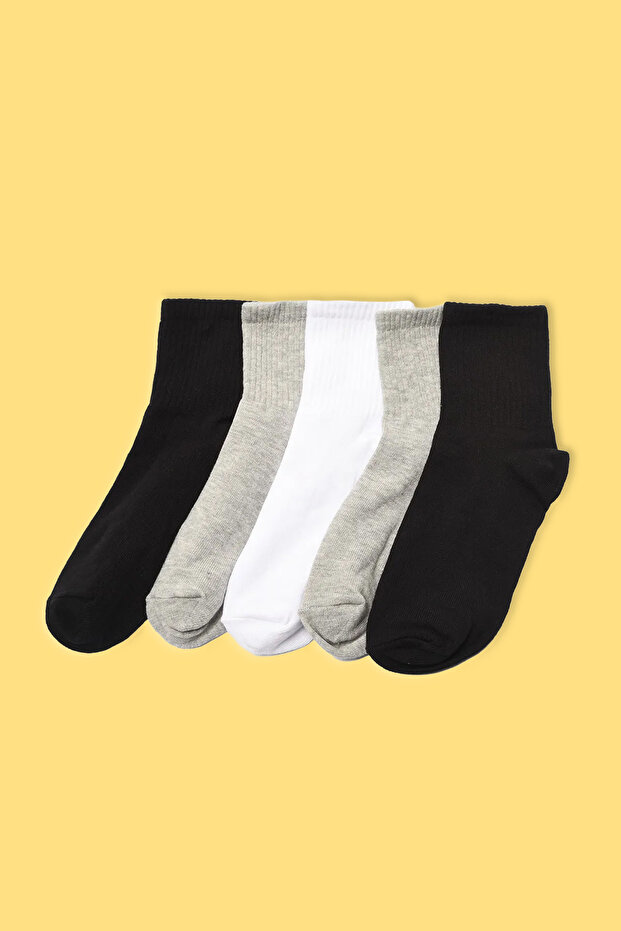 Siyah 5'li Paket Pamuklu Örme Çorap TWOSS21CO0015 - 3