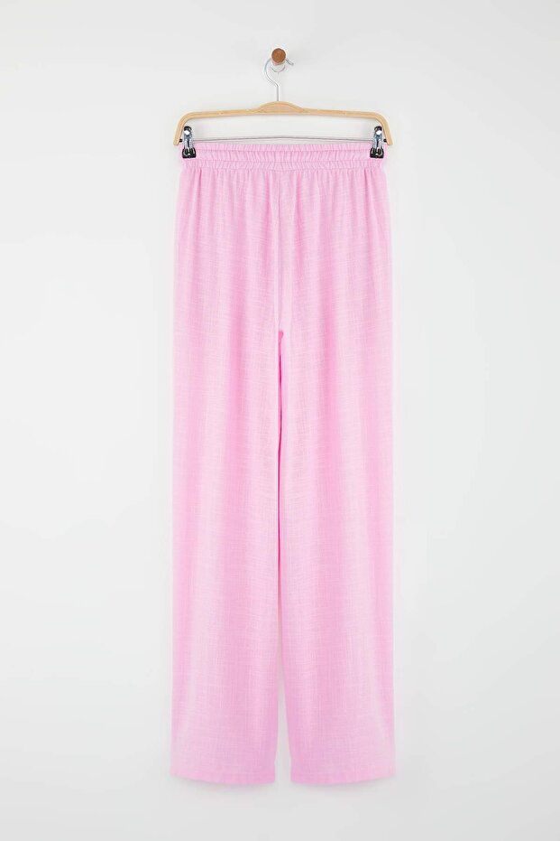 Açık Pembe Keten Görünümlü Wide Leg/Geniş Paça Şort Astarlı Beli Lastikli Pantolon TWOSS25PL00121 - 8