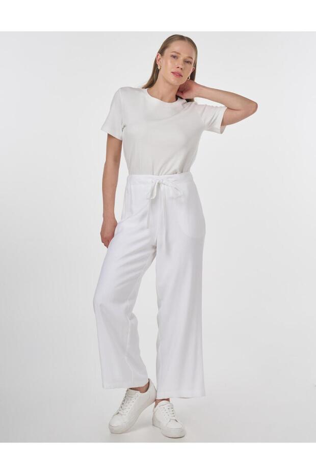 Rahat Kesim Rayon Pantolon Optik Beyaz - 1