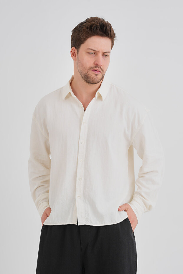 Bond Keten Oversize Rahat Kalıp Premium Kumaş Basic Gömlek - 6