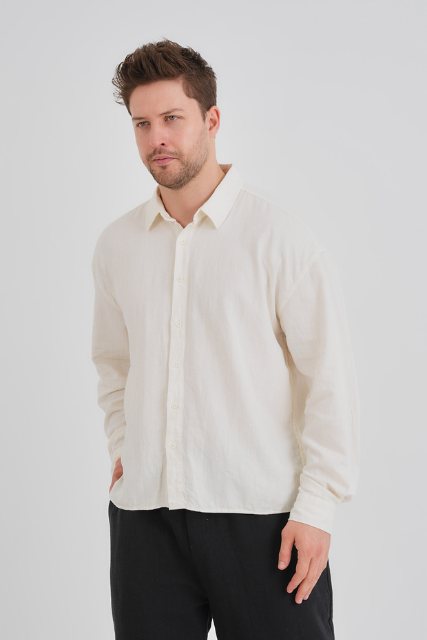 Bond Keten Oversize Rahat Kalıp Premium Kumaş Basic Gömlek - 3