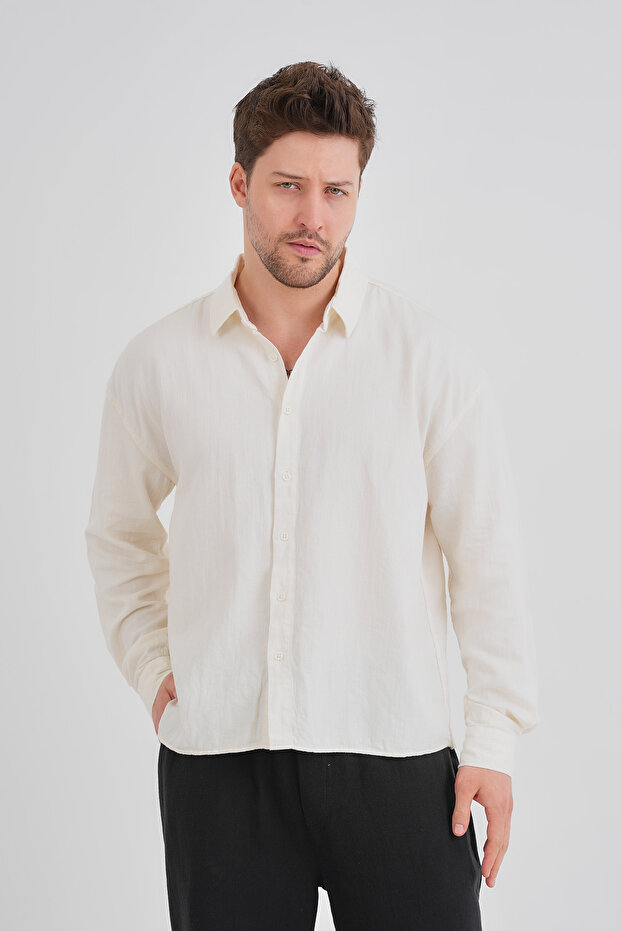 Bond Keten Oversize Rahat Kalıp Premium Kumaş Basic Gömlek - 7
