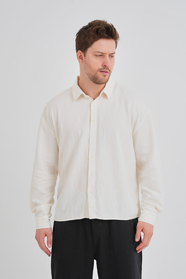 Bond Keten Oversize Rahat Kalıp Premium Kumaş Basic Gömlek - 4