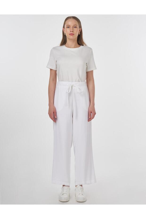 Rahat Kesim Rayon Pantolon Optik Beyaz - 2