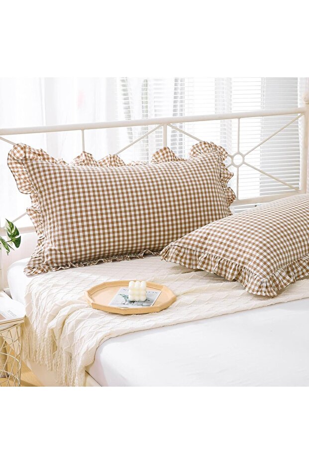 Decorative Linen Gingham Patterned Pillow Case 2 Pieces