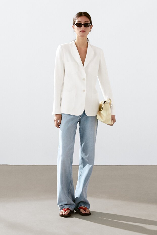 Katlı %100 keten blazer - 3