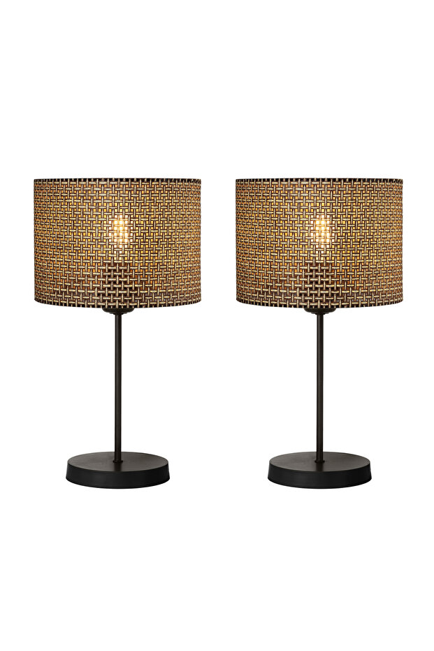 Brown Lampshade Bedroom Living Room Modern Stylish Table Lamp 2 Pieces Double