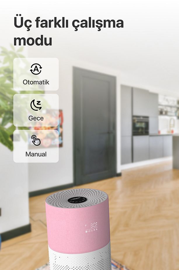 Akıllı Hava Temizleyici 70 M2 Wi-fi Mobil App Air Purifier Cadr 550m³ Karbon Hepa Filtre X7420 Pembe - 3