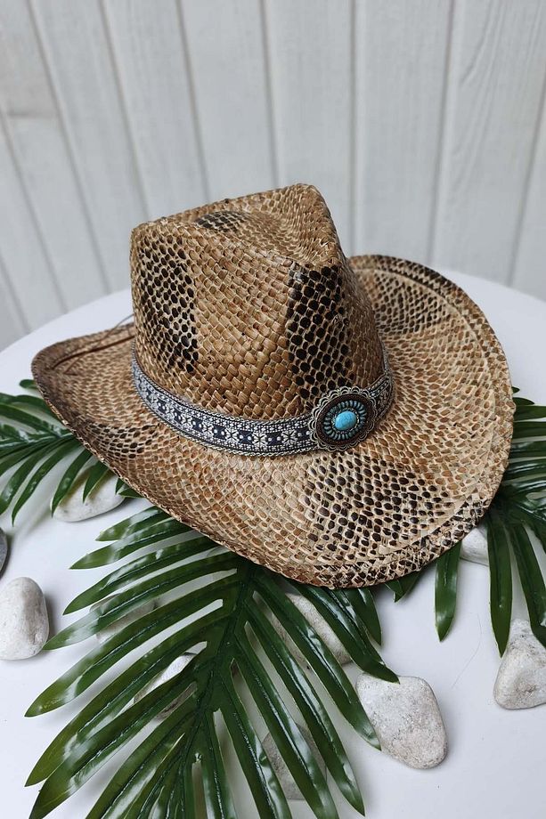 Kilim Desen Unisex Kovboy Şapka Hasır-a.kahve - 2