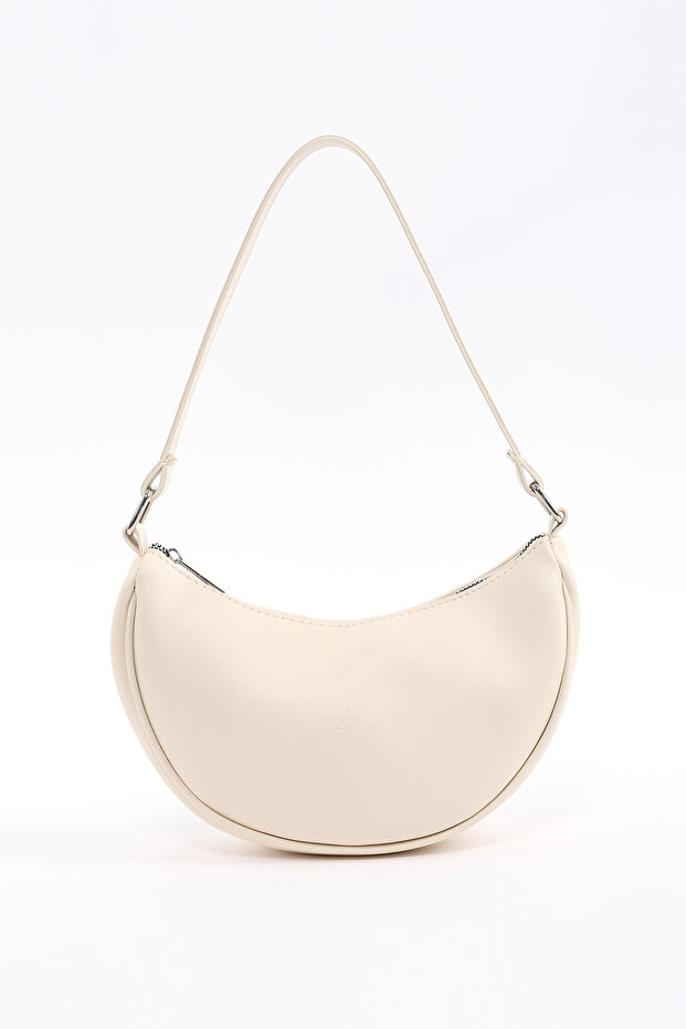 Cream Shk26 Single Compartment Faux Leather Hand and Shoulder Bag L:12 E:26 W:6 cm