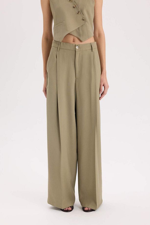 Wide Leg Yüksek Bel Geniş Paça Çift Cepli Basic Düz Piliseli Klasik Pantolon D4564AX24AU - 5