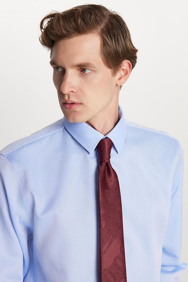 Slim Fit Mavi Non-Iron %100 Pamuk Doğa Dostu Ekoteks Belgeli Ütü Gerektirmez Gömlek - 2
