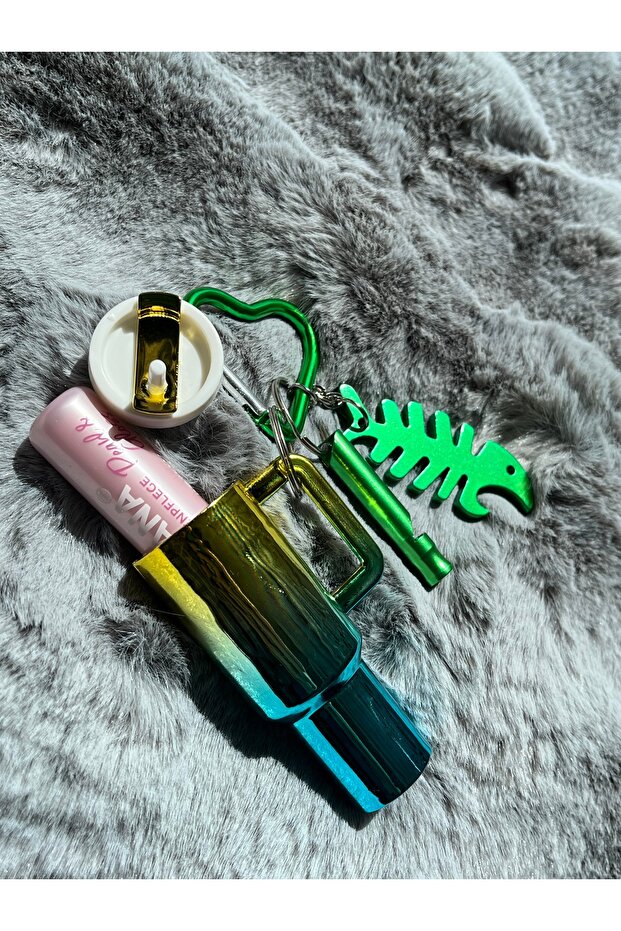 Green Thermos Design Lip Balm Box, Soda Pop Opener and Whistle Keychain