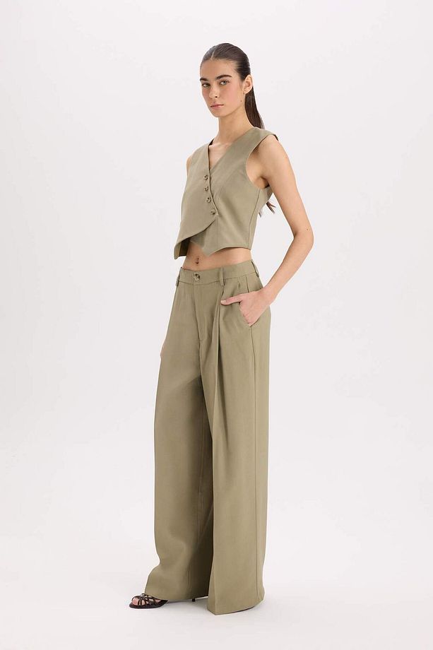 Wide Leg Yüksek Bel Geniş Paça Çift Cepli Basic Düz Piliseli Klasik Pantolon D4564AX24AU - 3