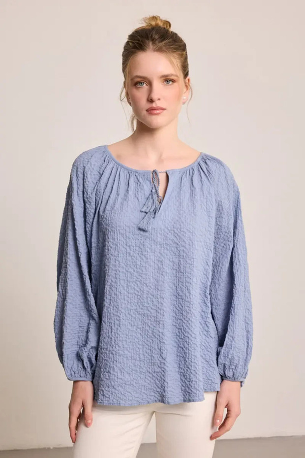 Tassel Detailed Cotton Blouse - Blue
