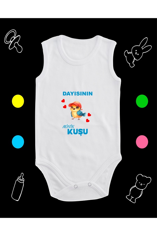Cotton Uncle's Little Bird Printed Combed Cotton Baby Bodysuit with Snap Fasteners Badi Zıbın Dmk125