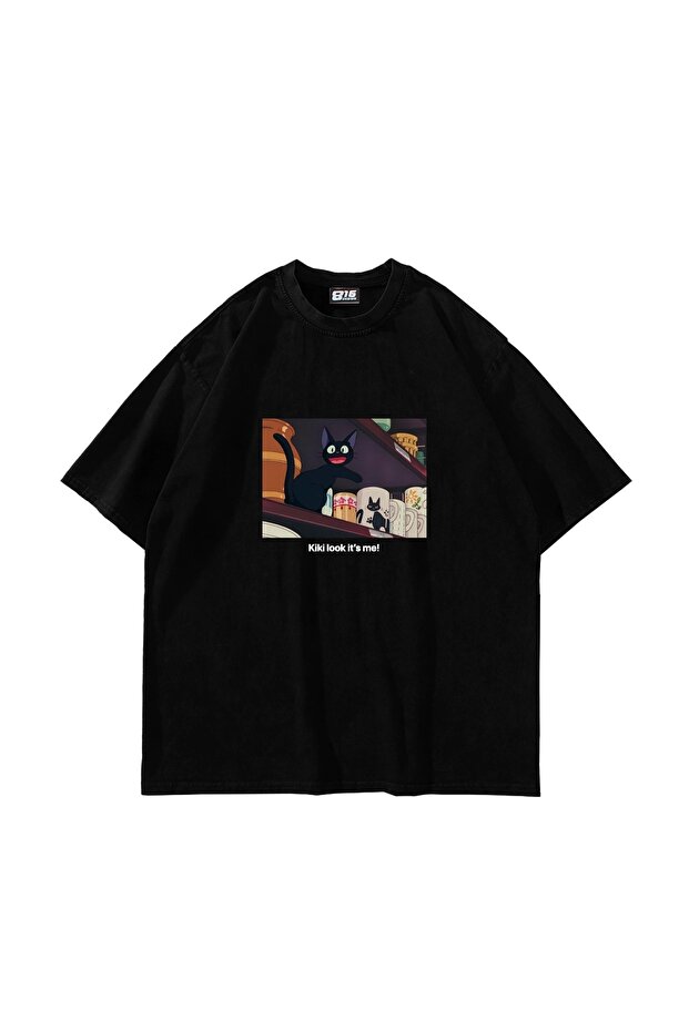 Kiki Look It's Me Printed Oversize Unisex Black Tshirt
