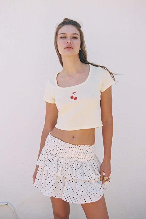 Baskılı crop tişört - 1