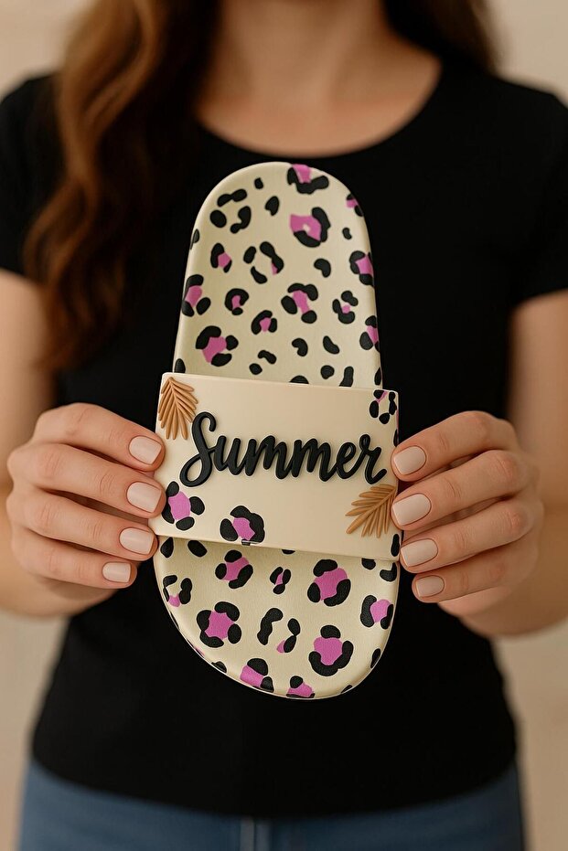 شبشب صيفي منقوش باللون البيج غير قابل للانزلاق - 3