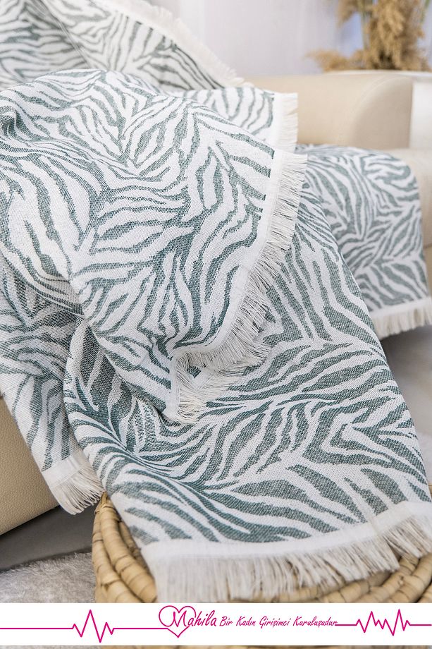 Klasik Pamuklu Koltuk Örtüsü | 160x220 cm Zebra Desen Koltuk Örtüsü - 2