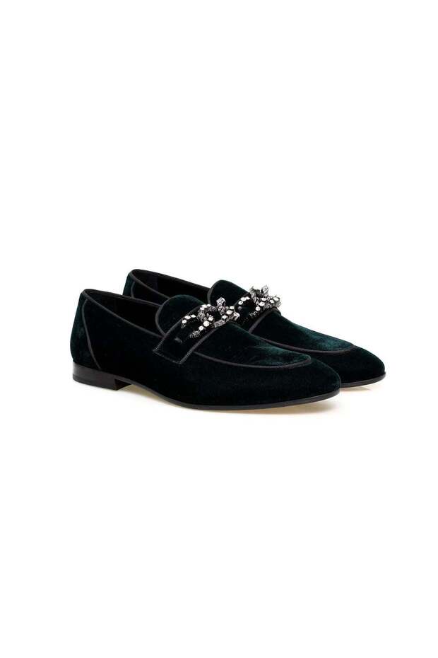 Green Color Laceless Khaki Leather Velvet Men's Shoes