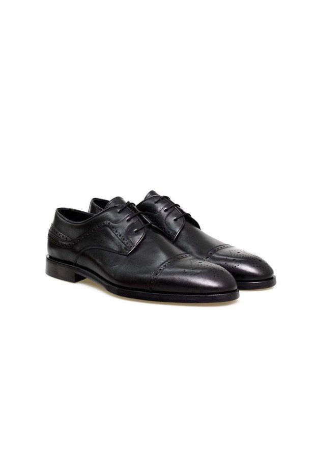 Black Color Lace-Up Genuine Leather Men's Shoes