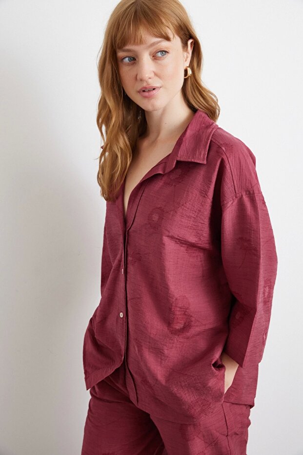 Fakir Kol Oversize Gömlek Bordo - 3