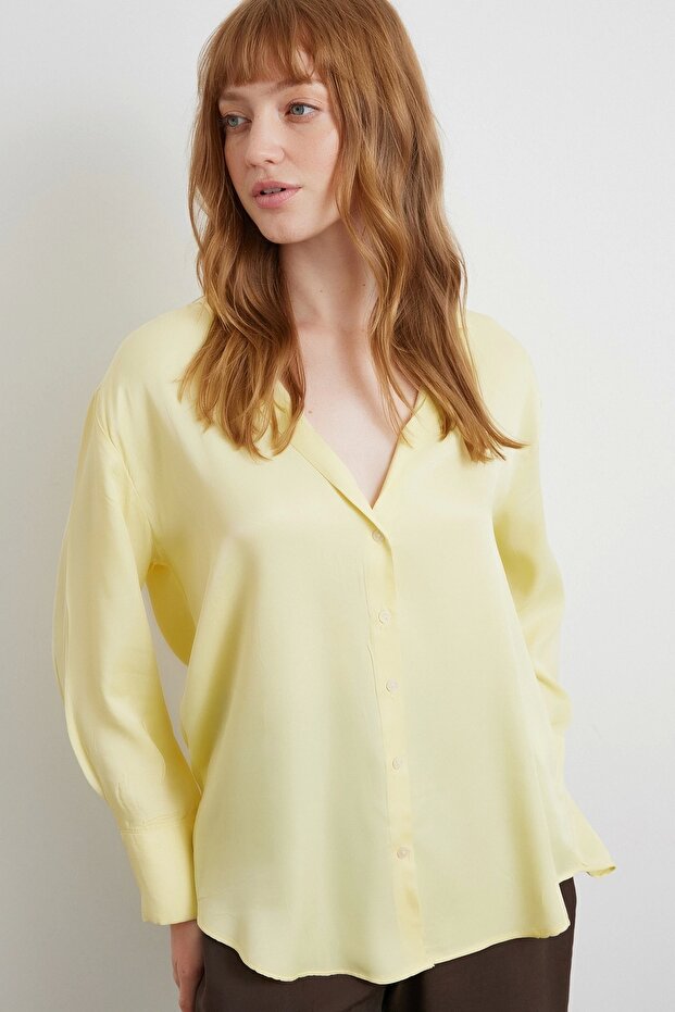 Viskon Saten Gömlek Sarı - 1