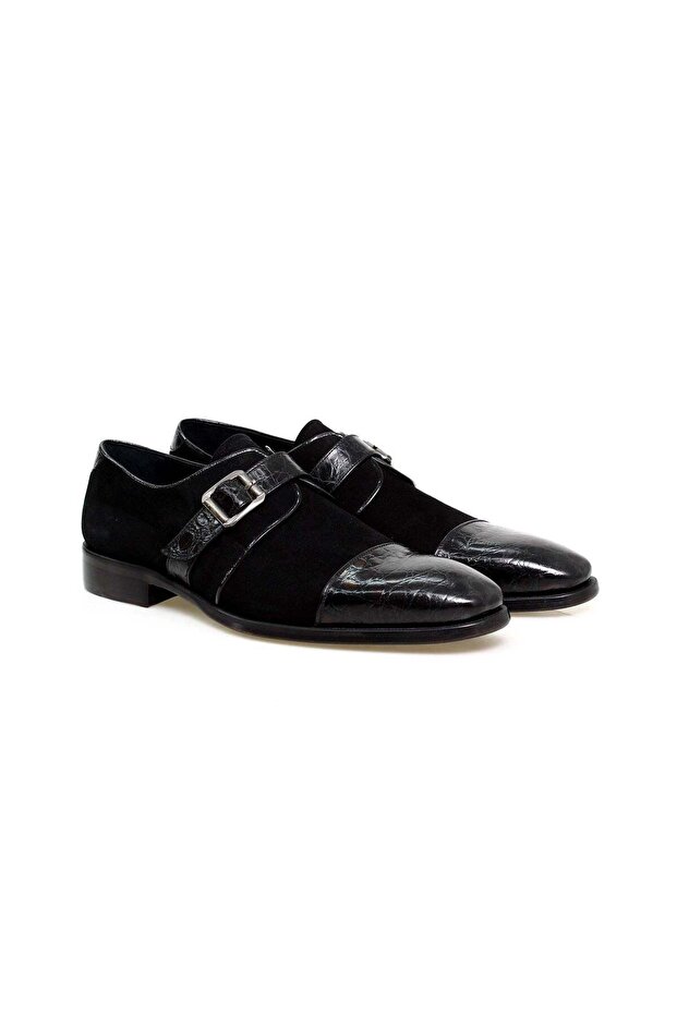 Black Color Laceless Genuine Leather Suede Men's Shoes