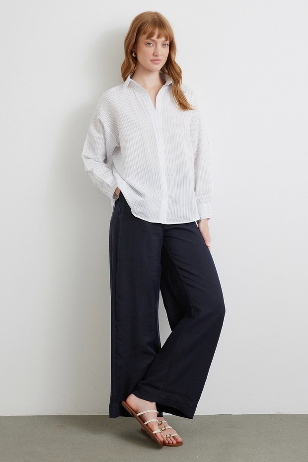 Simetrik Çizgili Gömlek Mavi - 3