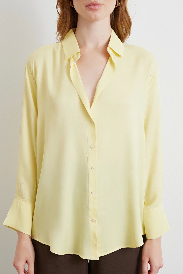 Viskon Saten Gömlek Sarı - 4