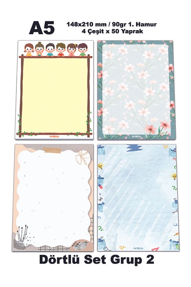 A5 Desenli 4'lü Set Notepad- Notdefteri- ( ÇİZGİSİZ ) - 1