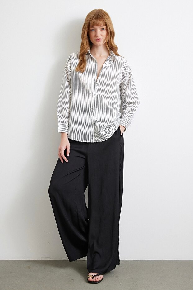 Simetrik Çizgili Gömlek Siyah - 2