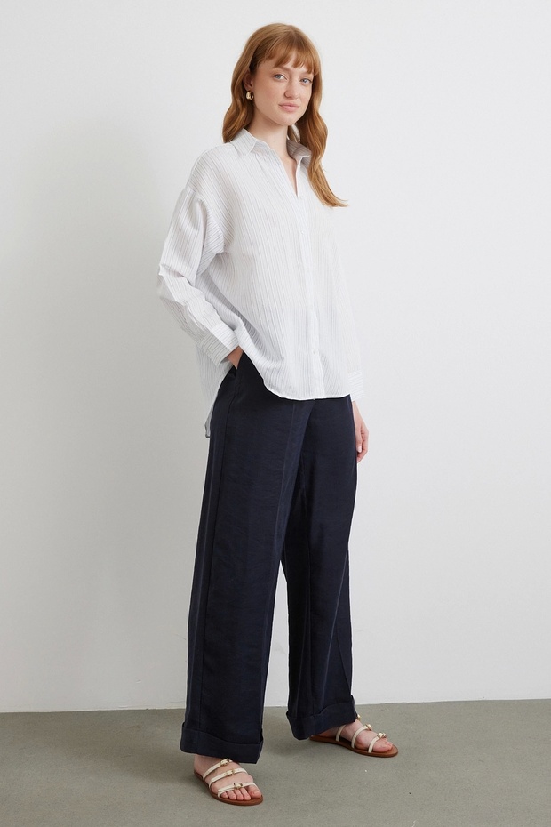 Simetrik Çizgili Gömlek Mavi - 2