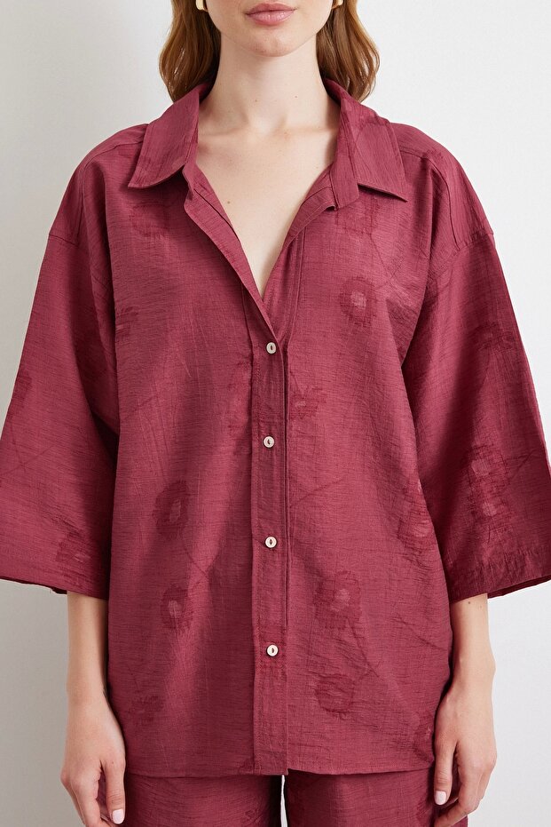 Fakir Kol Oversize Gömlek Bordo - 4