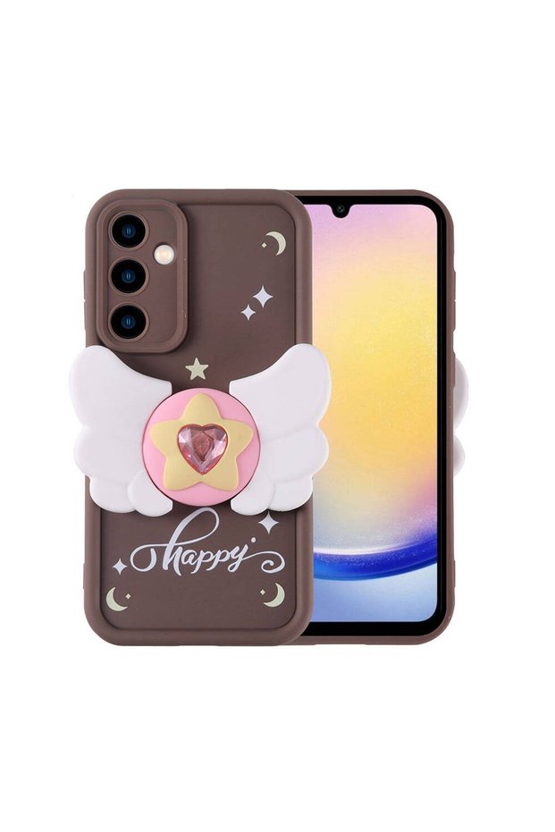 Galaxy A25 Case with Camera Protection Figure Design Sys Kapya Cover-Dark Brown