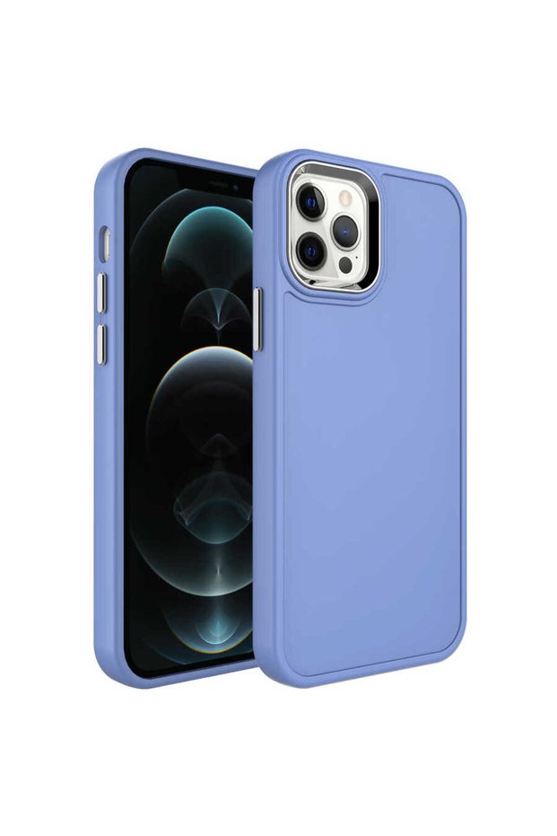 حافظة iPhone 12 Pro Max متوافقة مع إطار معدني وتصميم زر ضغط من نوع SYS Botox - رمادي لافندر