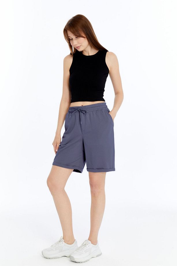 Kadın Duble Paça Oversize Rahat Kalıp Şort - 5
