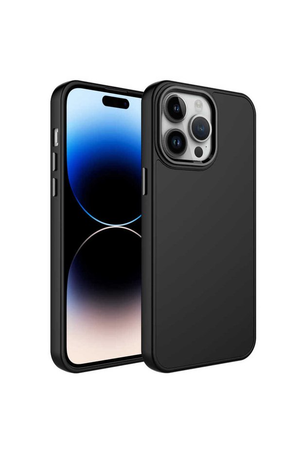 Silicone Sys Luna Case for iPhone 14 Pro Max with Metal Frame and Pushbutton Design-Black